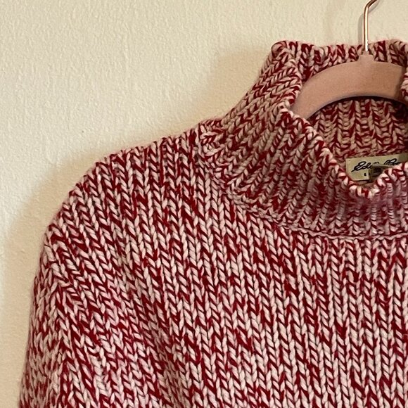 Vintage | Eddie Bauer Red/White Chunky Knit Lambswool & Angora Sweater Medium - Picture 1 of 6